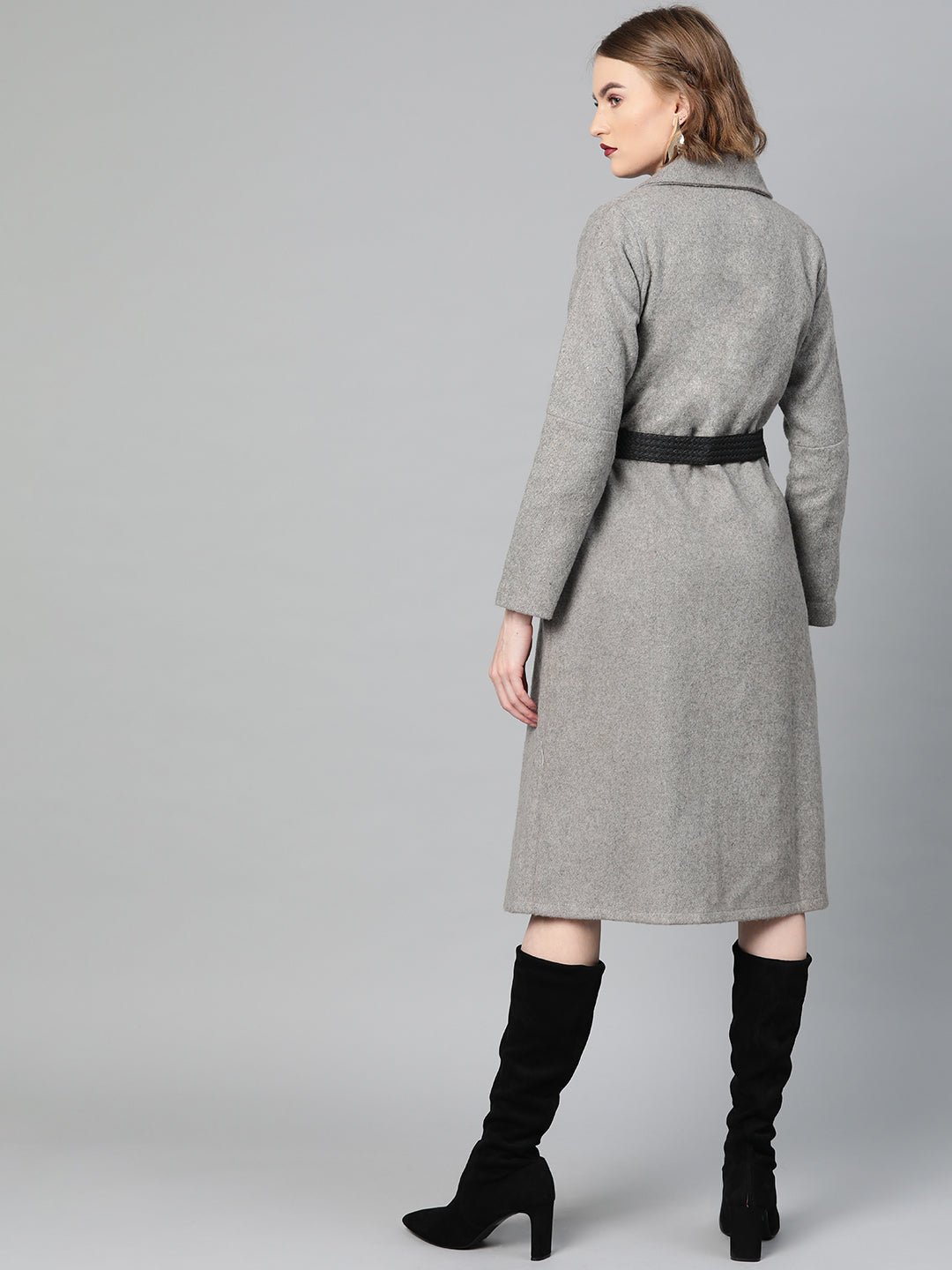 athena women grey melange solid overcoat 1