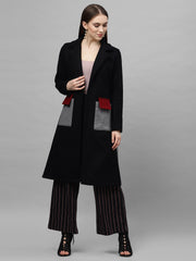 athena women black grey colorblock longline over coat