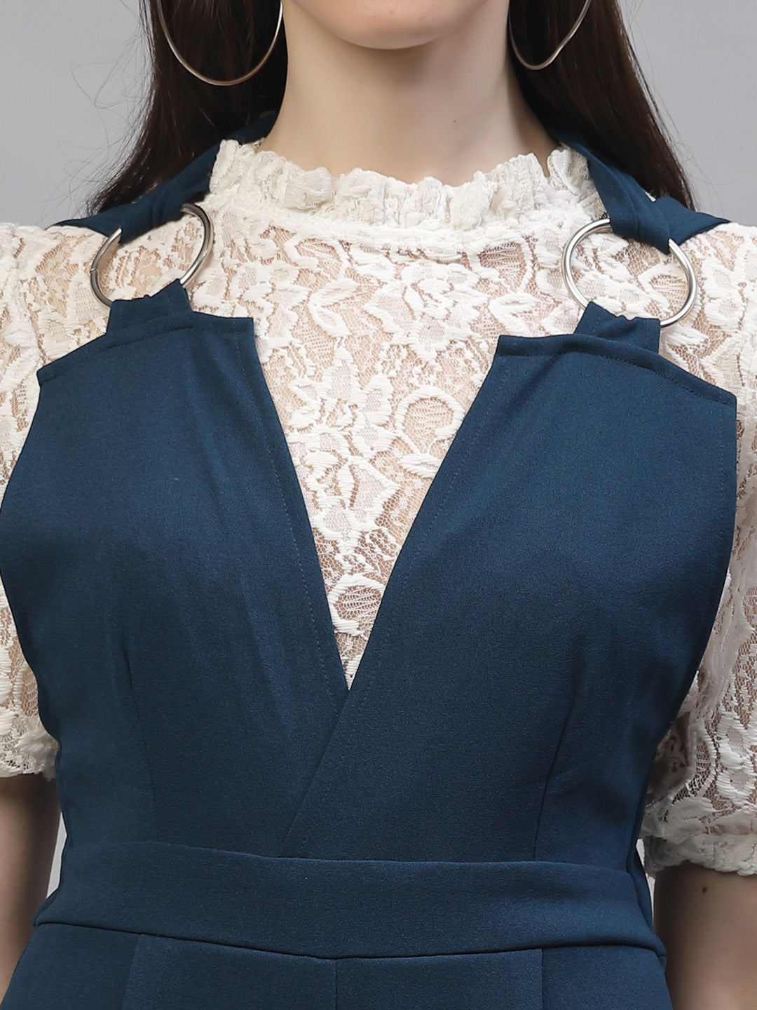 athena women teal blue solid basic jumpsuit