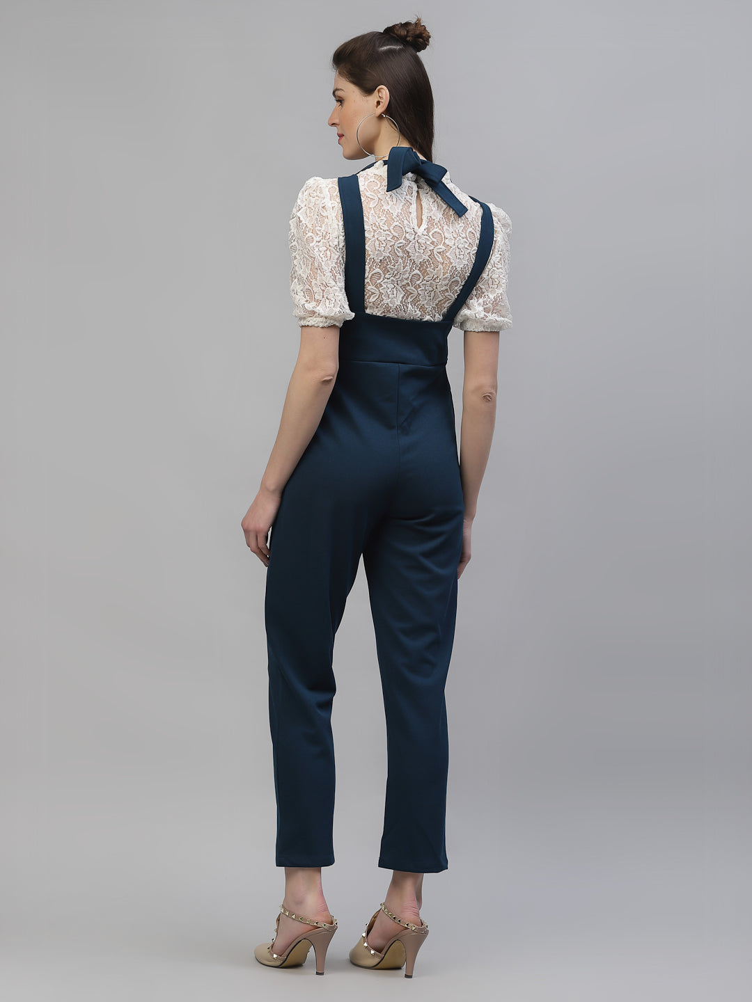 athena women teal blue solid basic jumpsuit