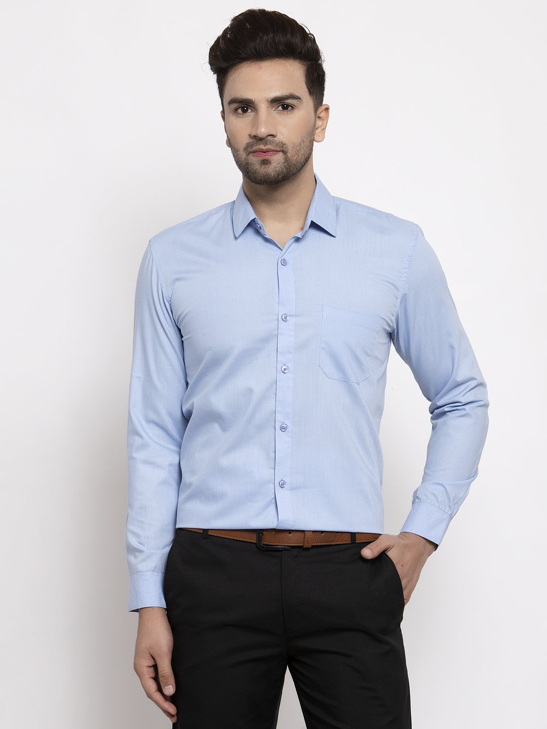 Jainish Men Firozi Blue Solid Formal Shirt