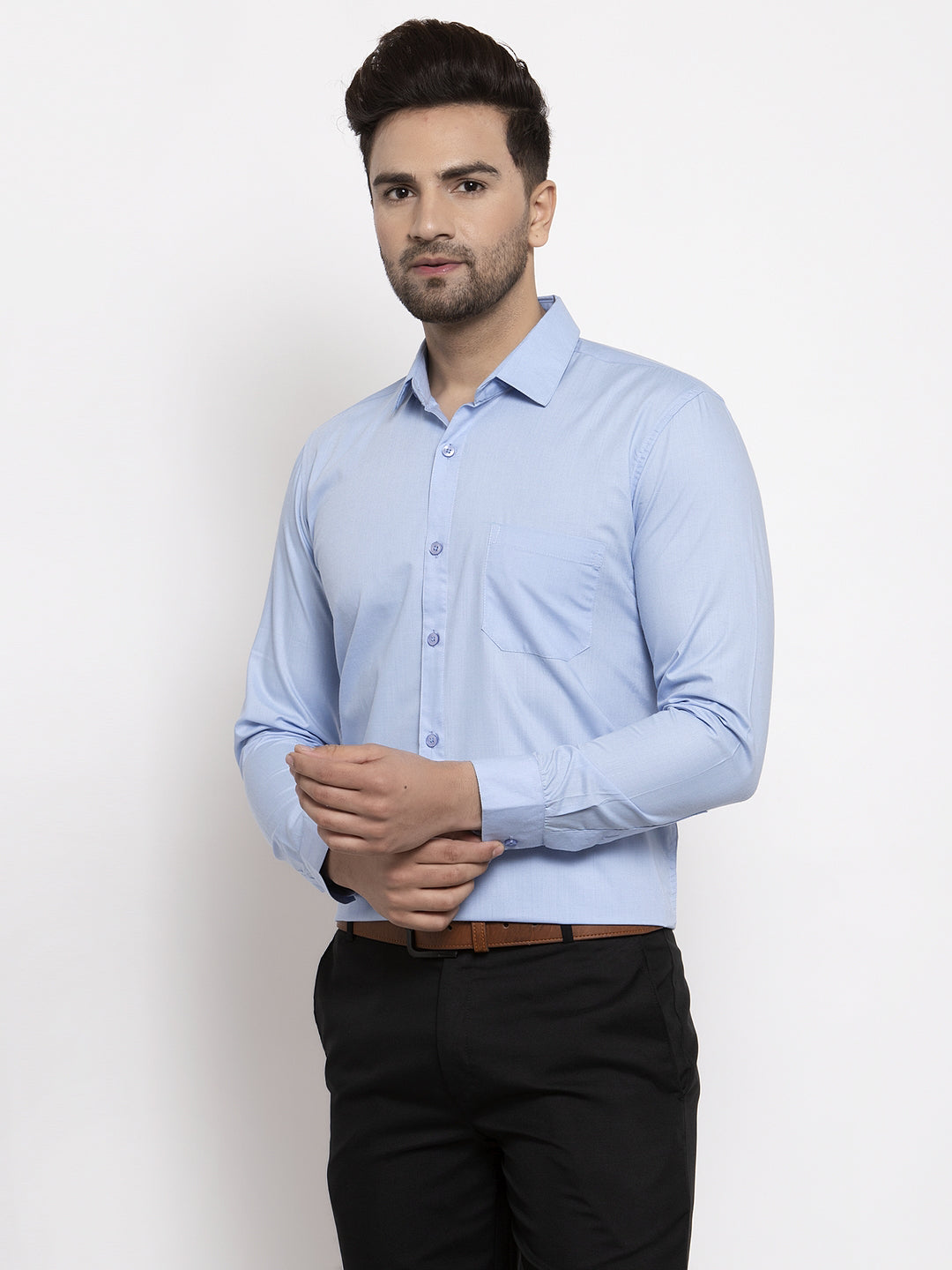 Jainish Men Firozi Blue Solid Formal Shirt