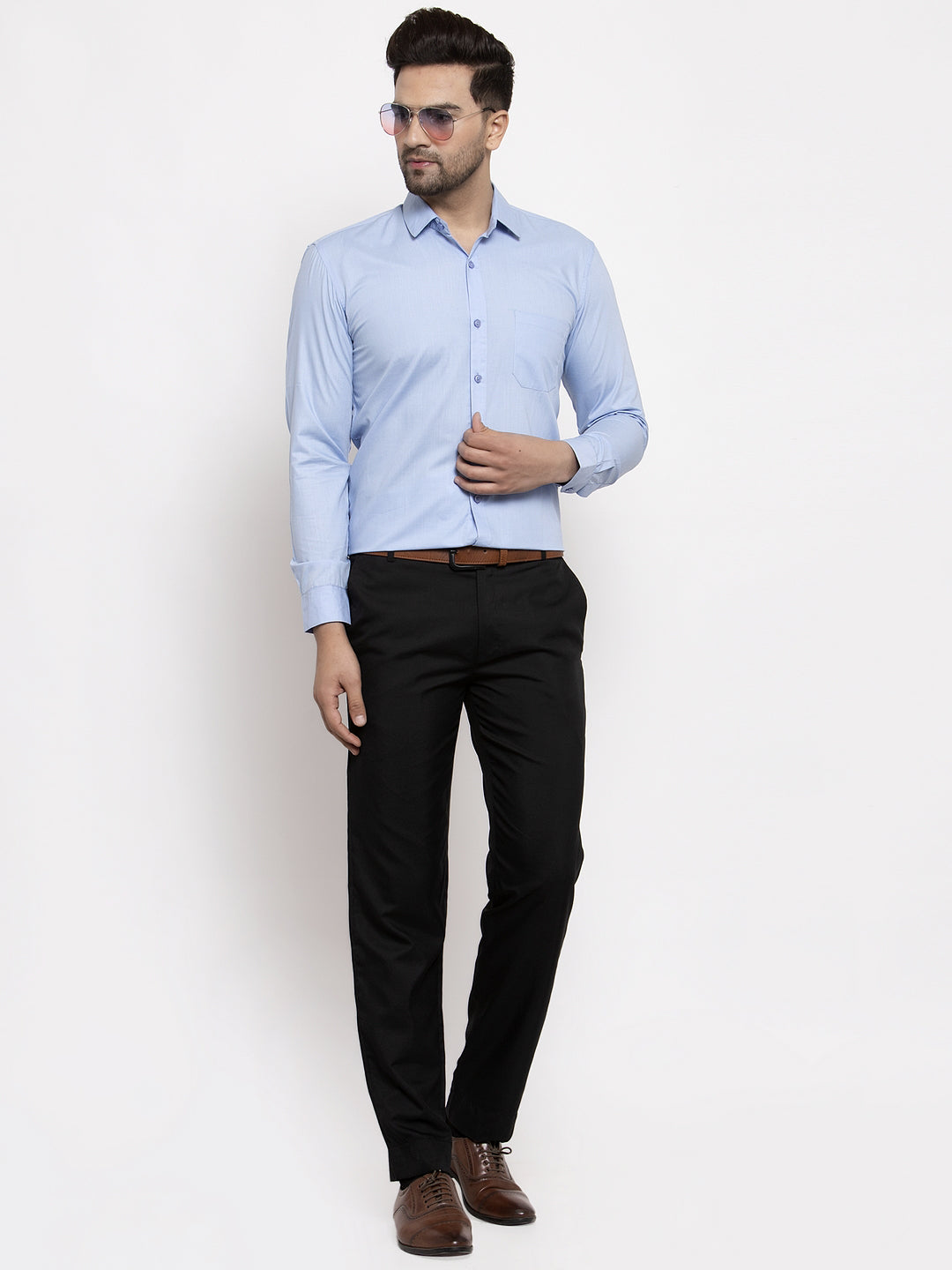Jainish Men Firozi Blue Solid Formal Shirt
