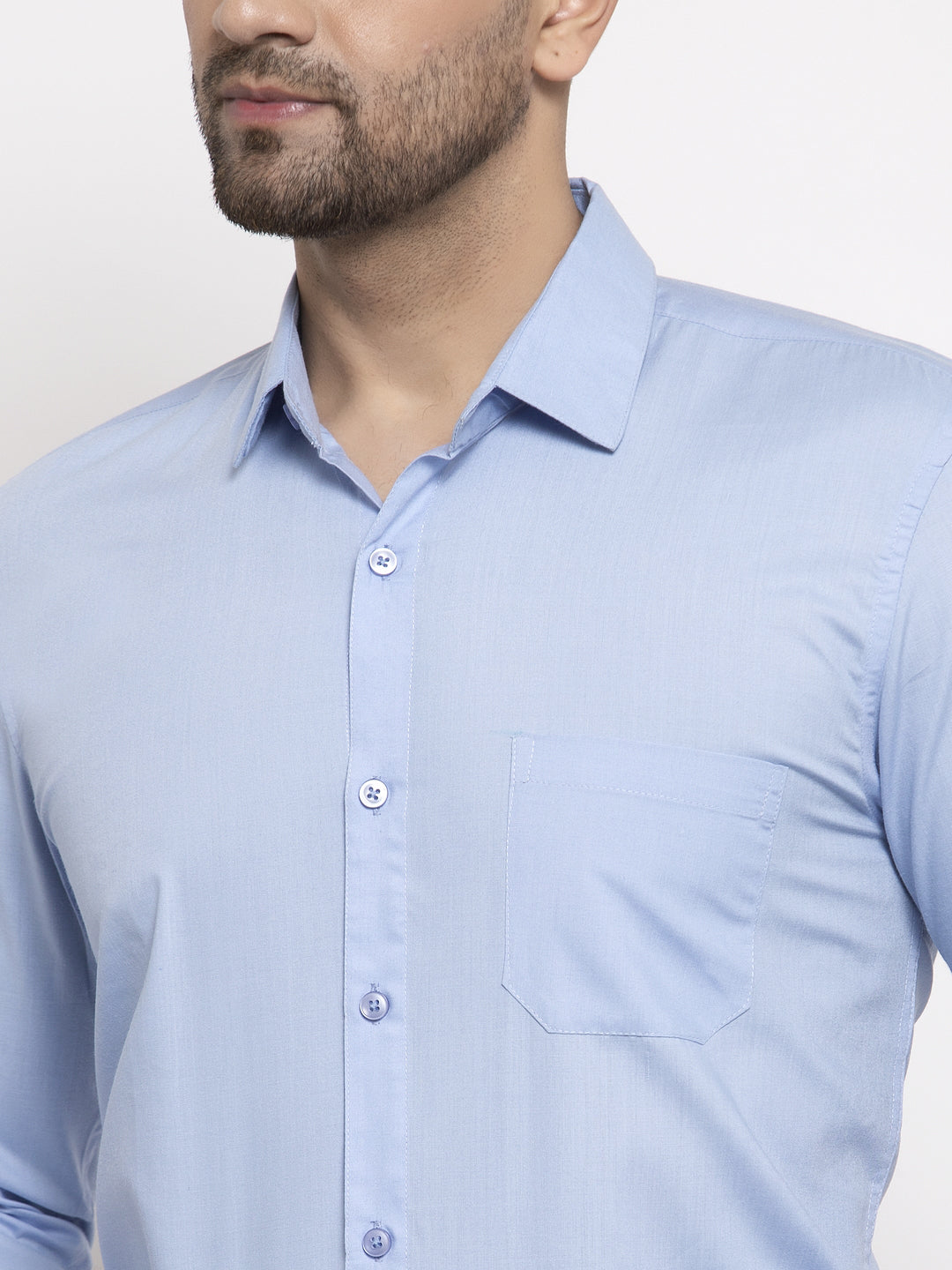 Jainish Men Firozi Blue Solid Formal Shirt