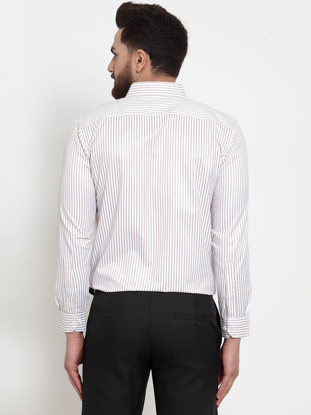 Jainish White Mens Cotton Stiped Formal Shirts