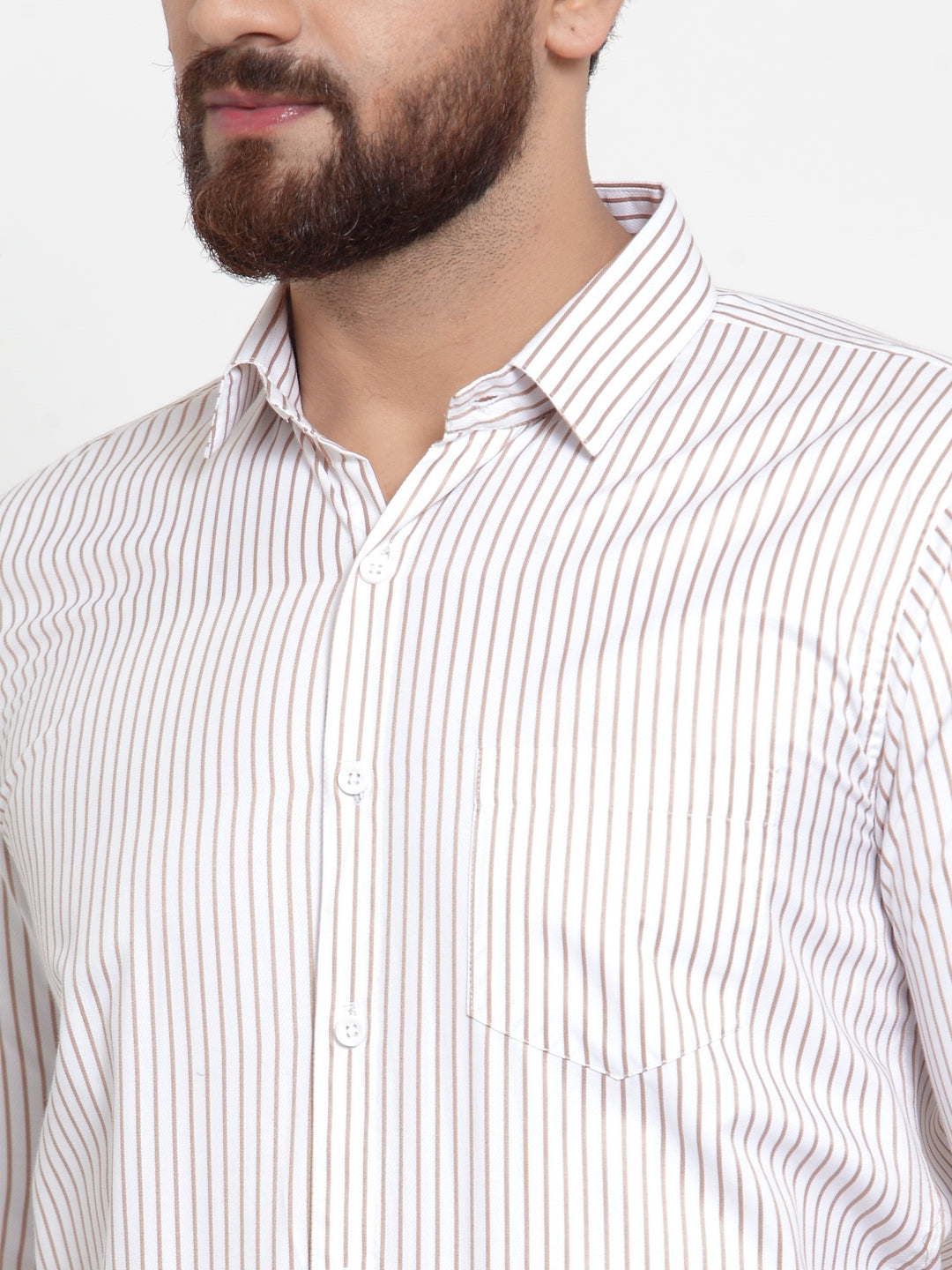 Jainish White Mens Cotton Stiped Formal Shirts