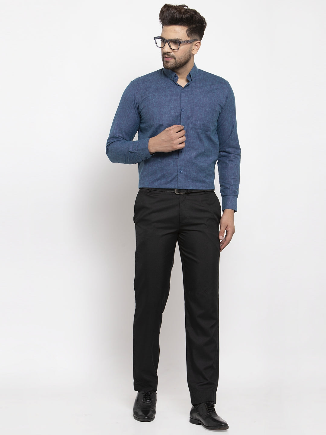 Jainish Blue Mens Cotton Solid Button Down Formal Shirts