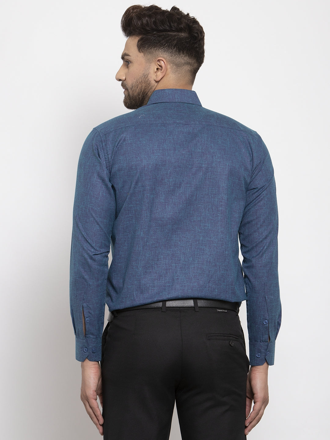 Jainish Blue Mens Cotton Solid Button Down Formal Shirts