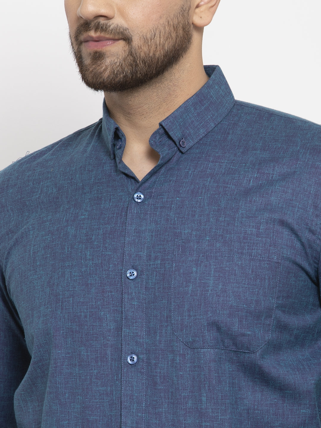 Jainish Blue Mens Cotton Solid Button Down Formal Shirts