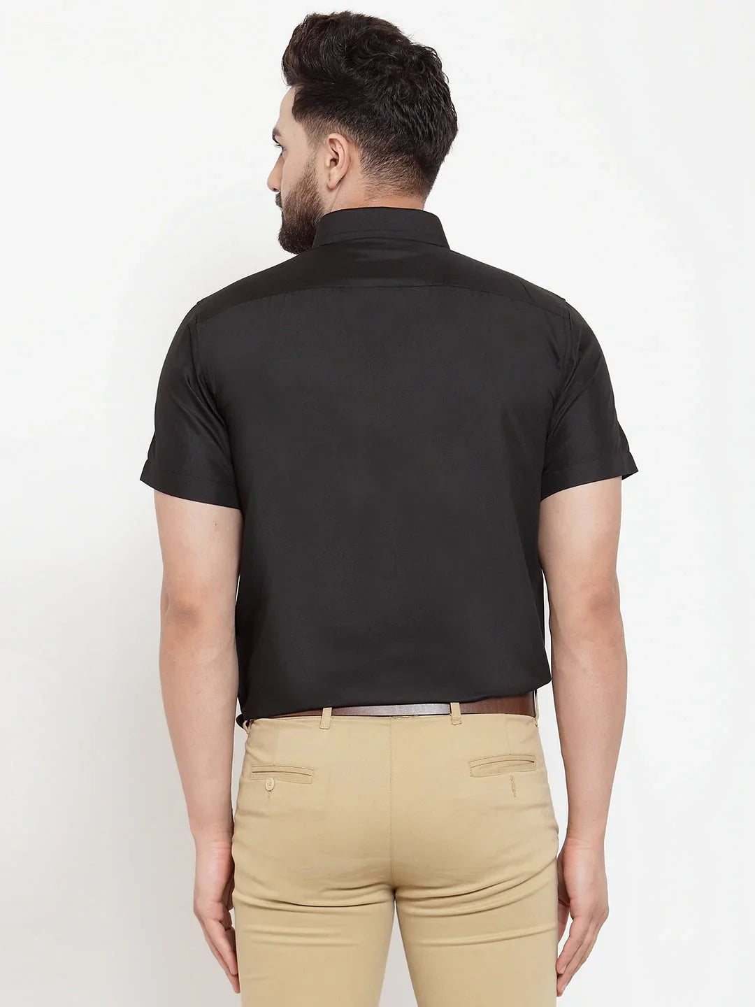 Jainish Black Mens Cotton Half Sleeves Solid Formal Shirts