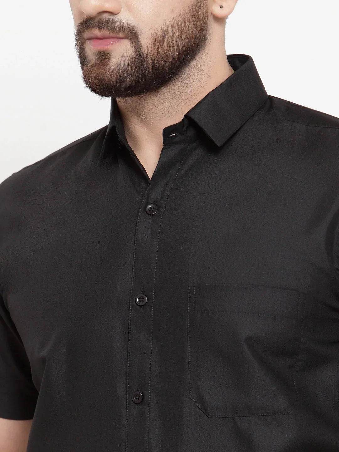 Jainish Black Mens Cotton Half Sleeves Solid Formal Shirts