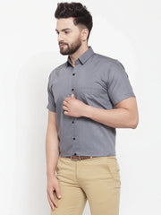 Grey Men's Cotton Half Sleeves Solid Formal Shirts ( SF 754Grey )