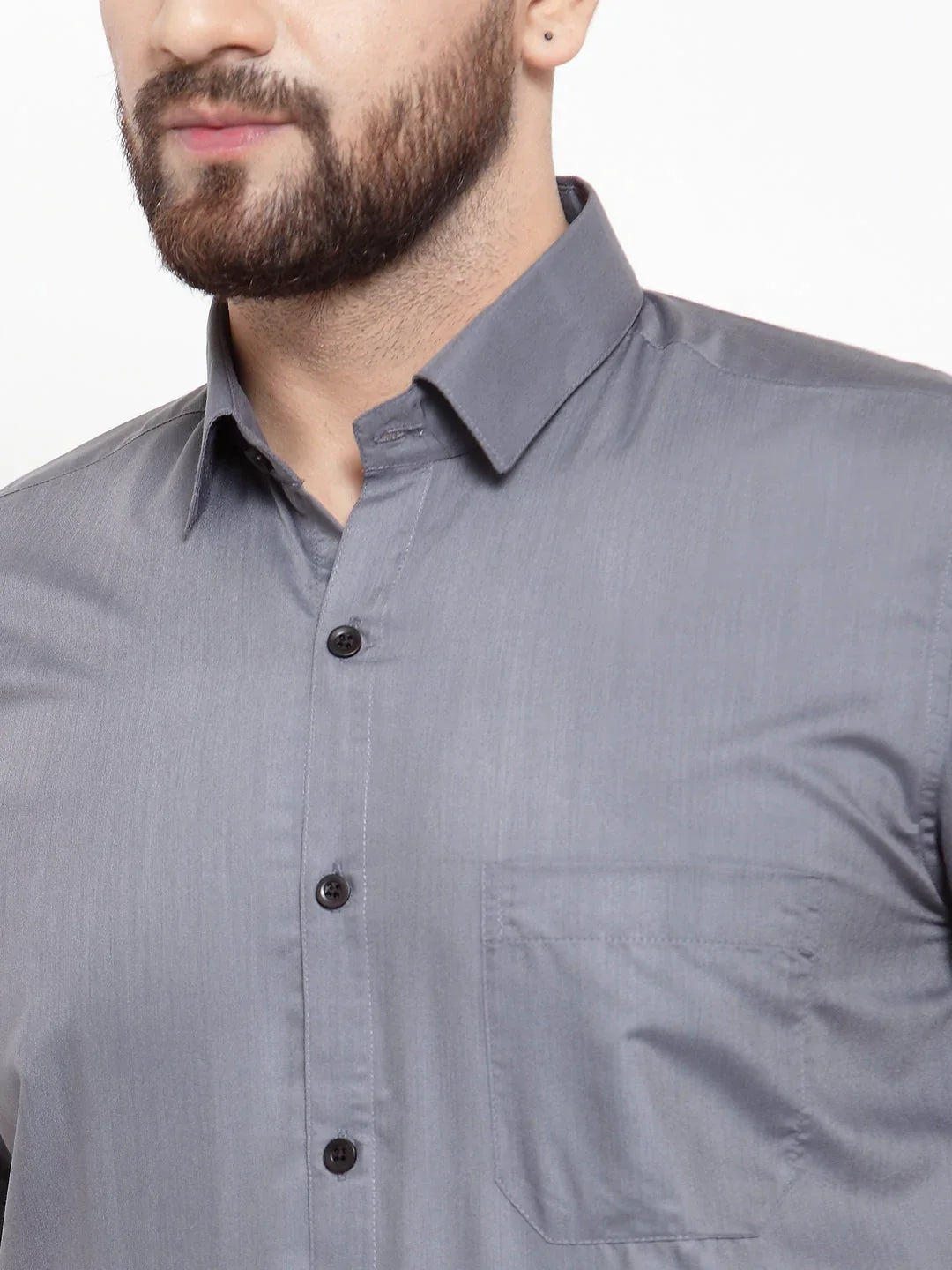 Jainish Grey Mens Cotton Half Sleeves Solid Formal Shirts