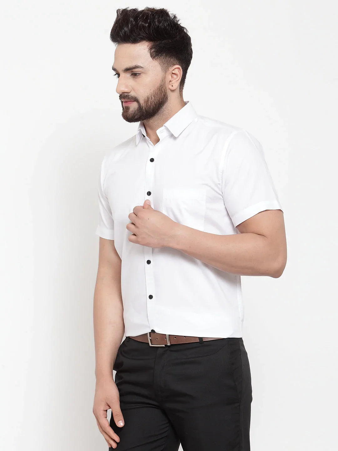 Jainish White Mens Cotton Half Sleeves Solid Formal Shirts