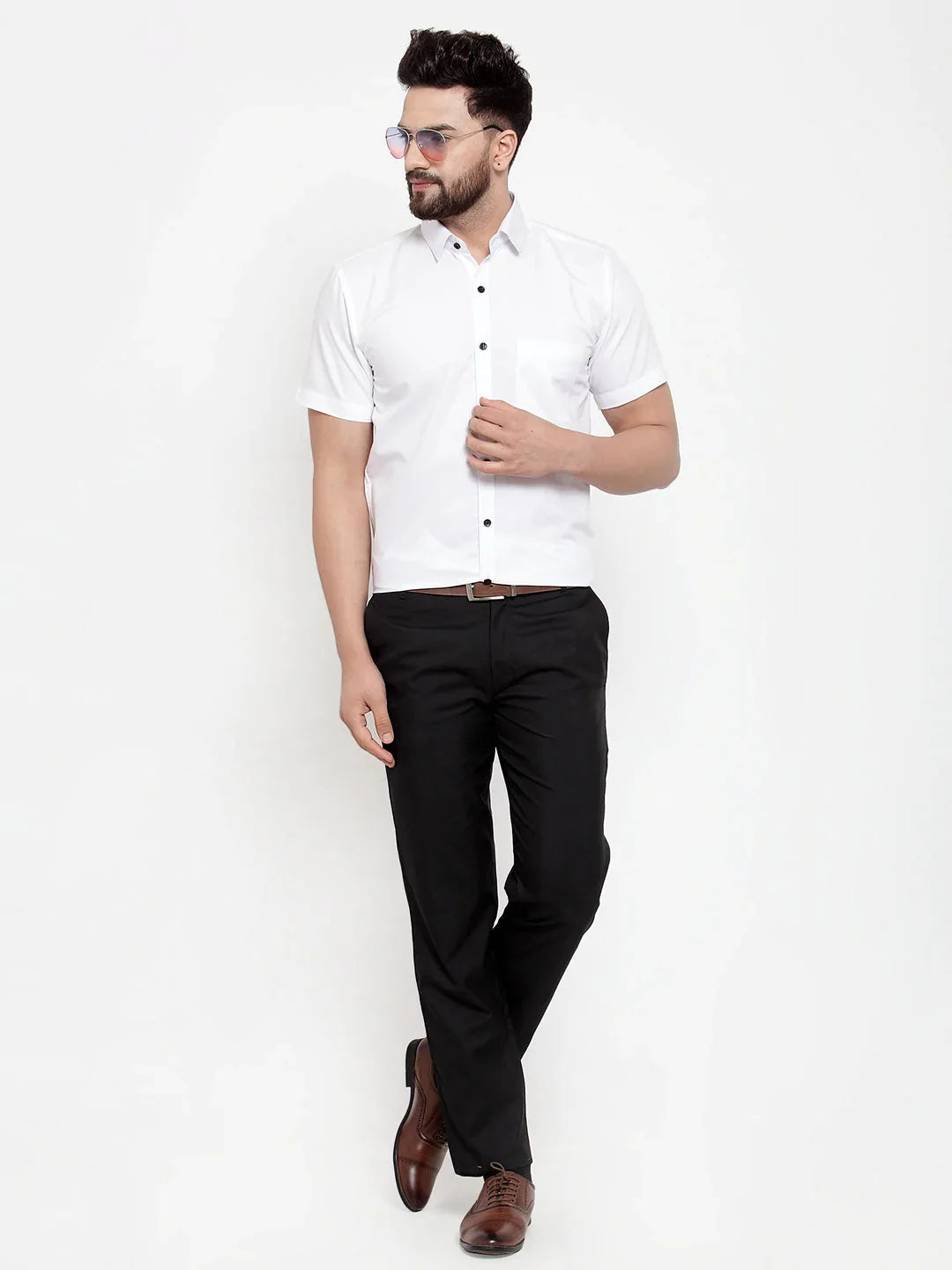 Jainish White Mens Cotton Half Sleeves Solid Formal Shirts