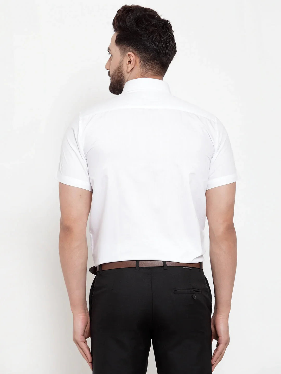 Jainish White Mens Cotton Half Sleeves Solid Formal Shirts