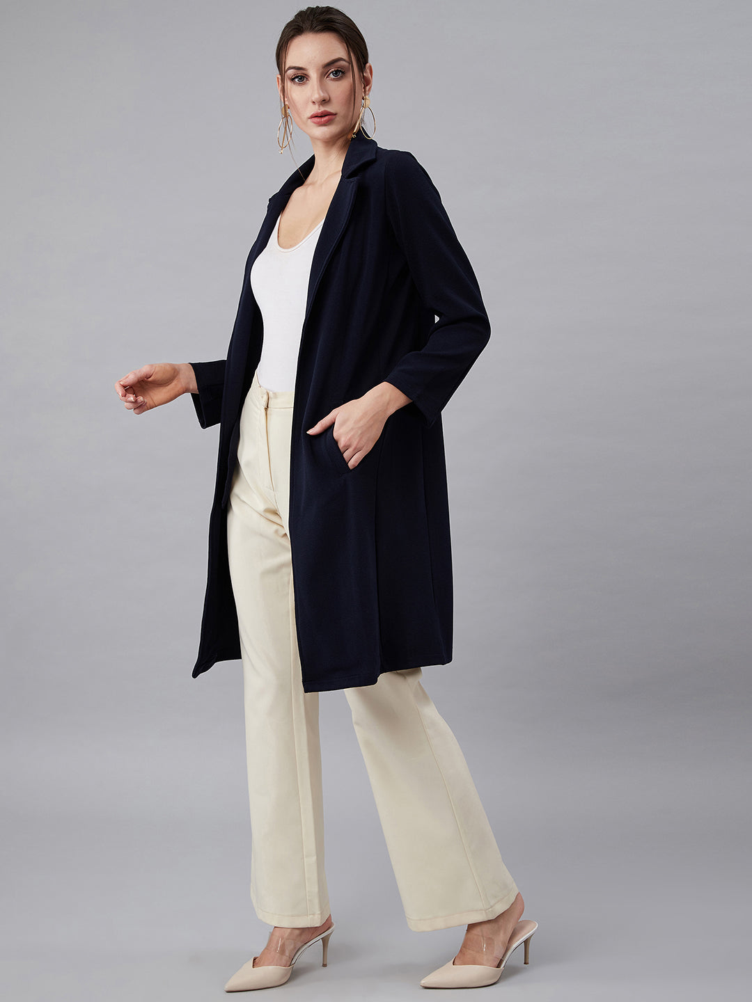 athena women navy blue solid lapel shrug