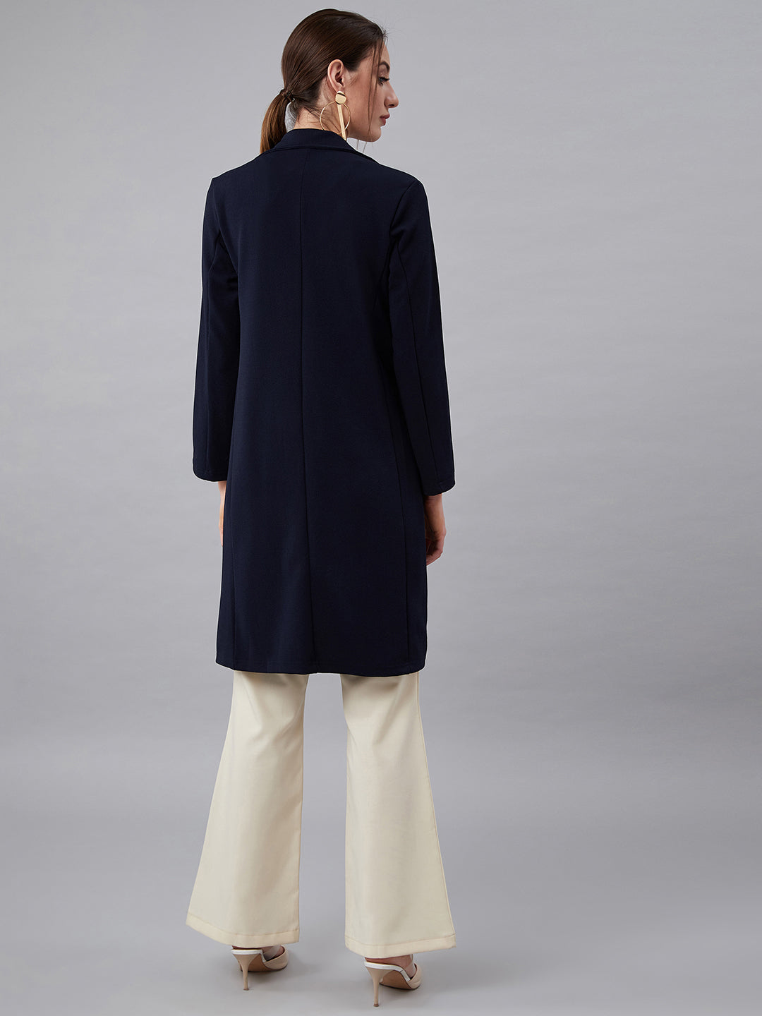 athena women navy blue solid lapel shrug