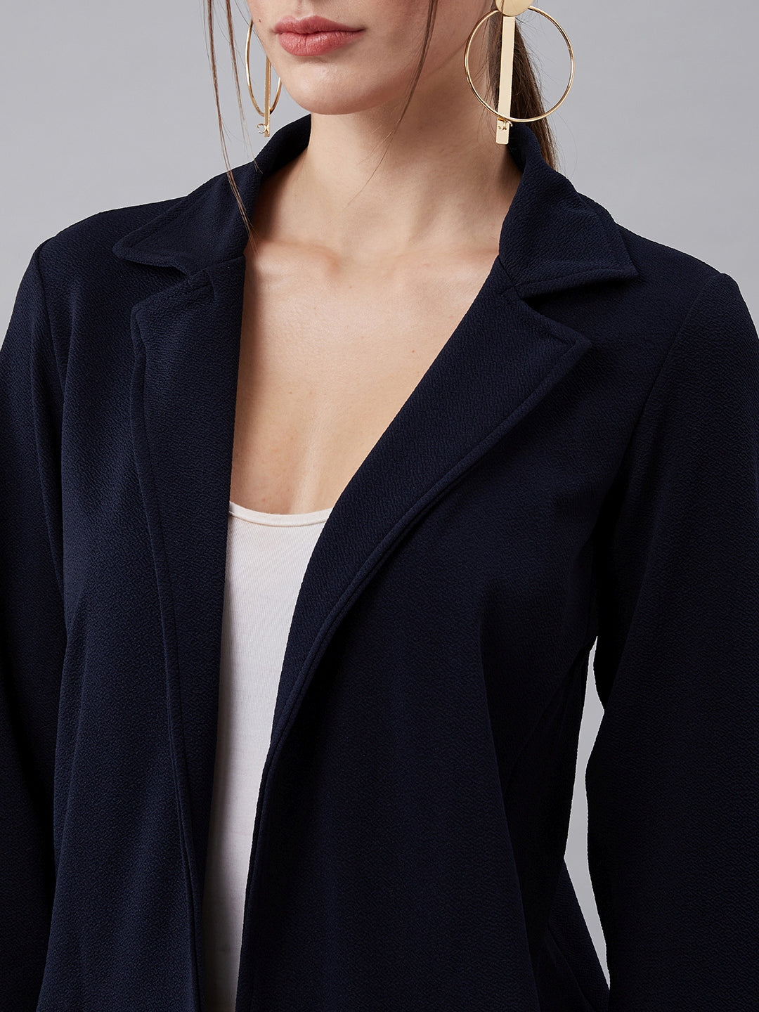 athena women navy blue solid lapel shrug