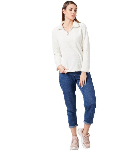 athena women white solid sweatshirt