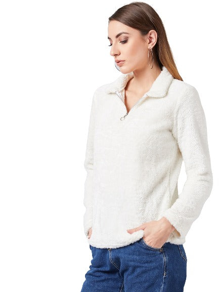 athena women white solid sweatshirt