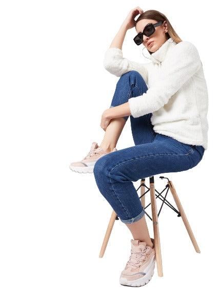 athena women white solid sweatshirt