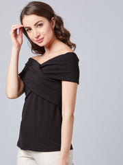 athena black pleated bardot top