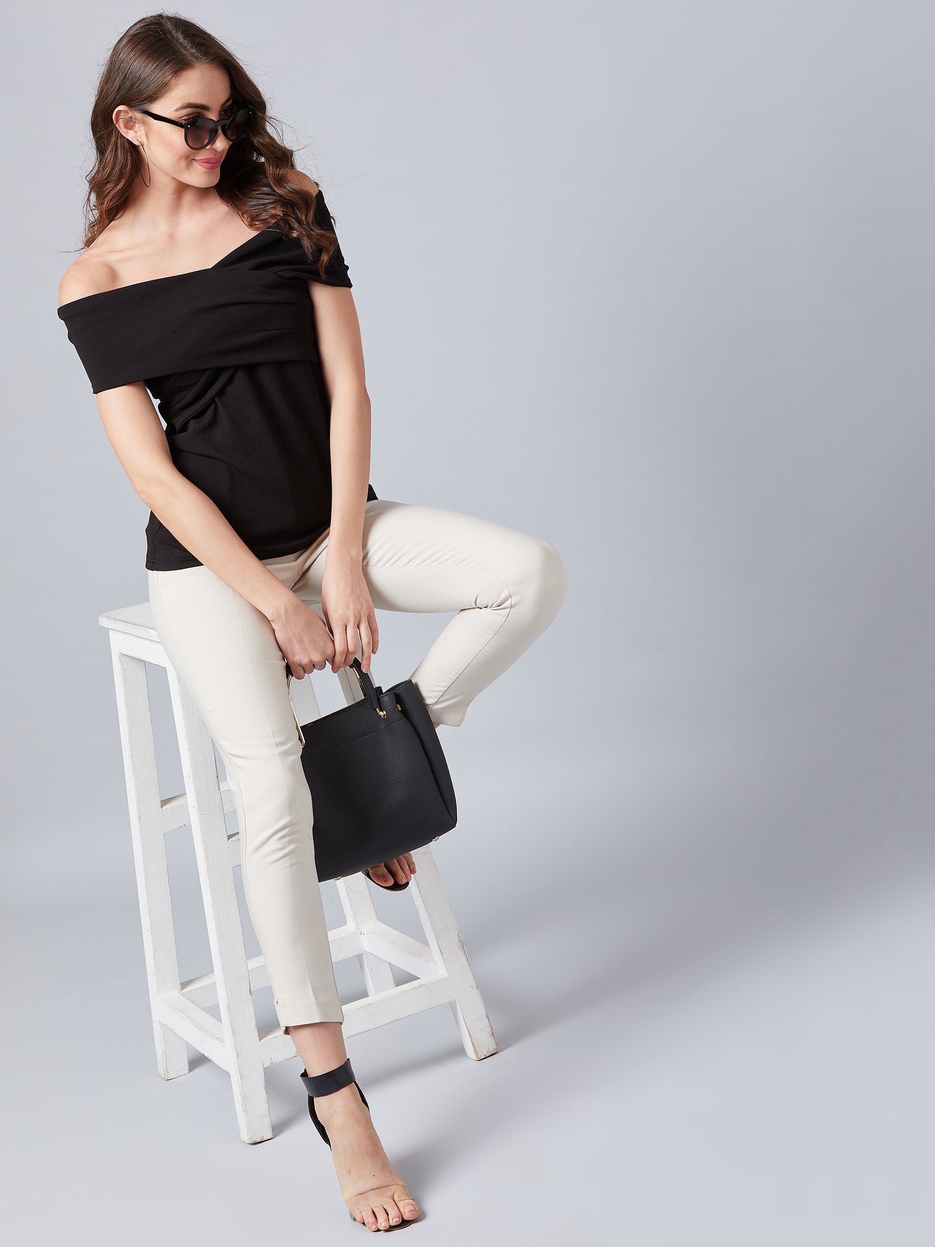 athena black pleated bardot top