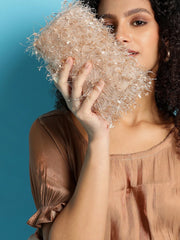 حقيبة كلاتش نسائية بتصميم مزخرف للحفلات مع قفل للدفع