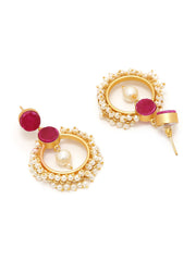 MAROON STONES PEARL EARRING