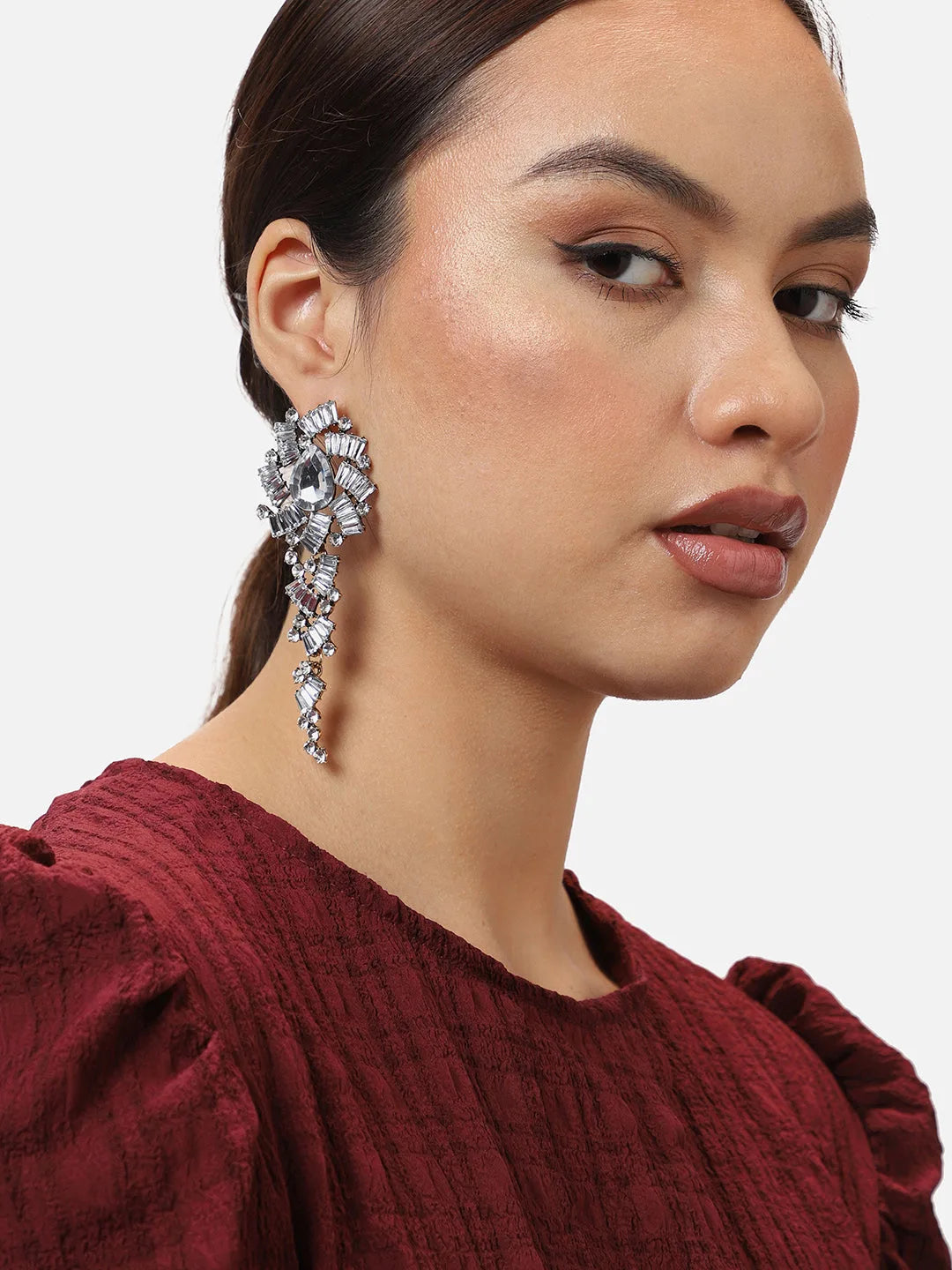 SOHI - Silver Plated Party Designer Stone Drop Earring
