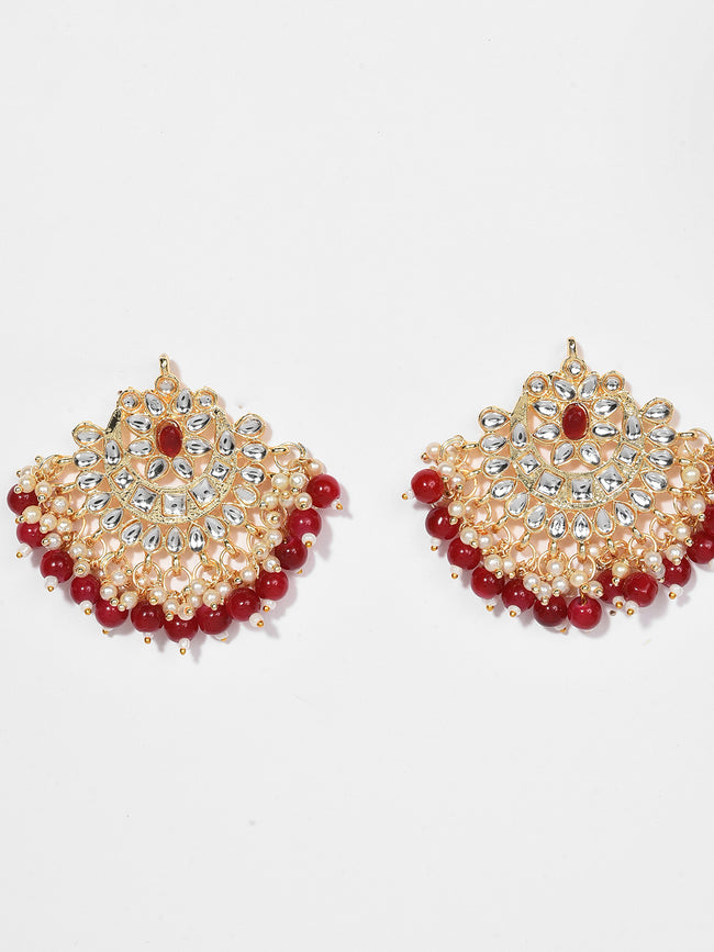 SOHI - MAROON NECKLACE WITH EARRING & MAANGTIKA SET