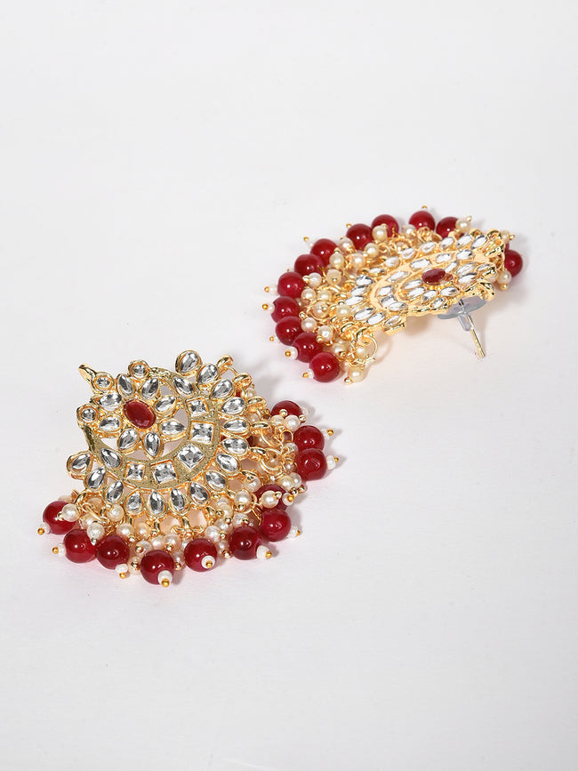 SOHI - MAROON NECKLACE WITH EARRING & MAANGTIKA SET