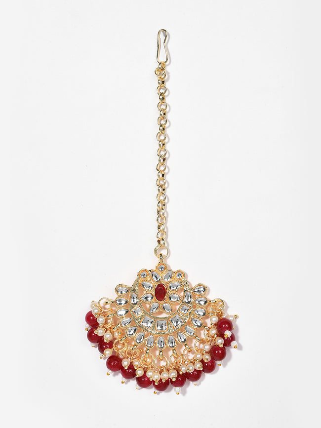 SOHI - MAROON NECKLACE WITH EARRING & MAANGTIKA SET