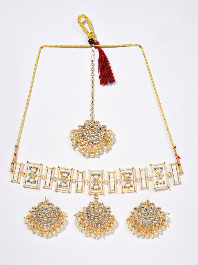 SOHI - WHITE NECKLACE WITH MAANGTIKA & EARRING SET
