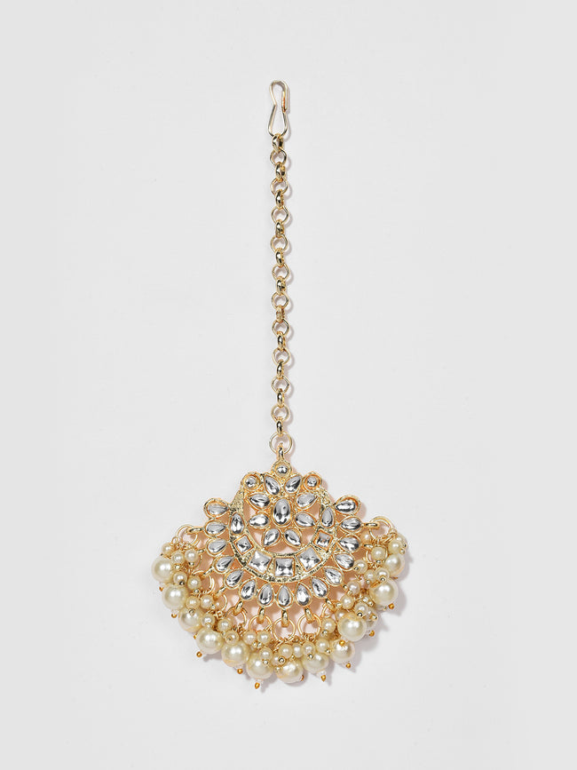 SOHI - WHITE NECKLACE WITH MAANGTIKA & EARRING SET