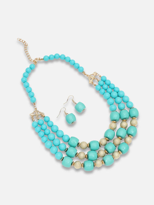 Gold Plated Party Designer Stone Necklace and Earring Set