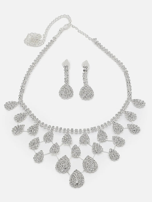 Silver Plated American Diamond Necklace and Earring Set