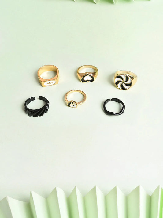 Pack of 6 Gold Plated Designer Ring