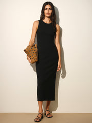 Women Black Rib Back Cut-Out Midi Dress