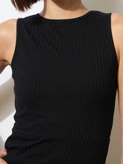 Women Black Rib Back Cut-Out Midi Dress