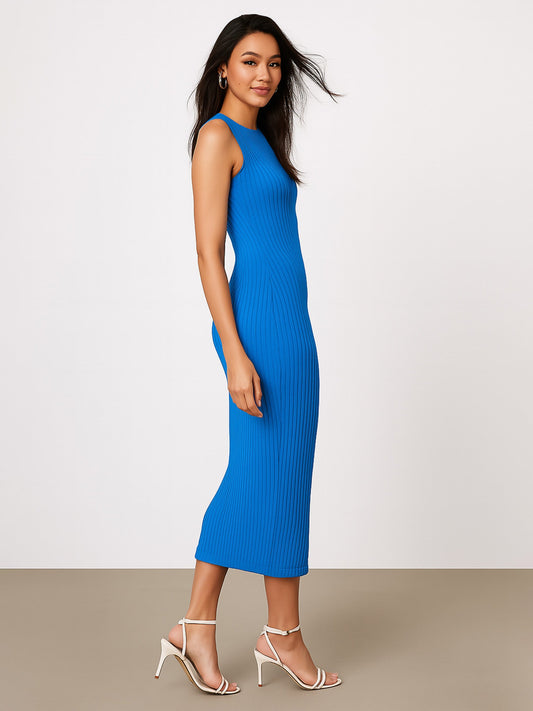 Women Royal Blue Rib Back Cut-Out Dress