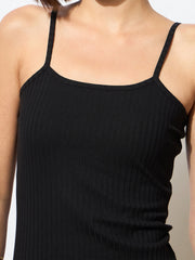 Women Black Rib Strappy Slip-on Dress