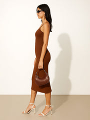 Women Brown Rib Strappy Slip-on Dress