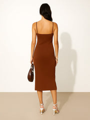 Women Brown Rib Strappy Slip-on Dress