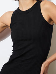 Women Black Rib Sleeveless Bodycon Maxi Dress