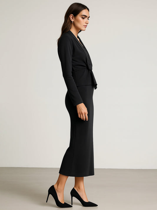 Women Black Strappy Bodycon Dress With Shrug