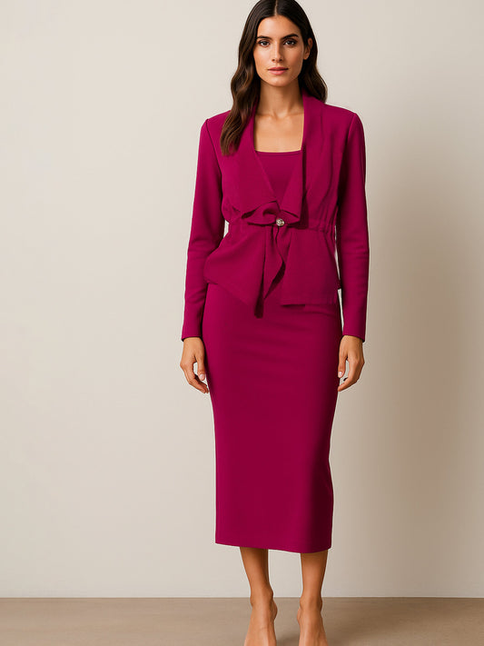 Women Fuchsia Strappy Bodycon Dress With Shrug