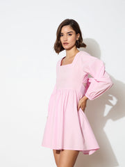 Women Pink Poplin Back Tie Knot Dress