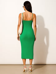 Women Green Rib Strappy Slip-on Dress